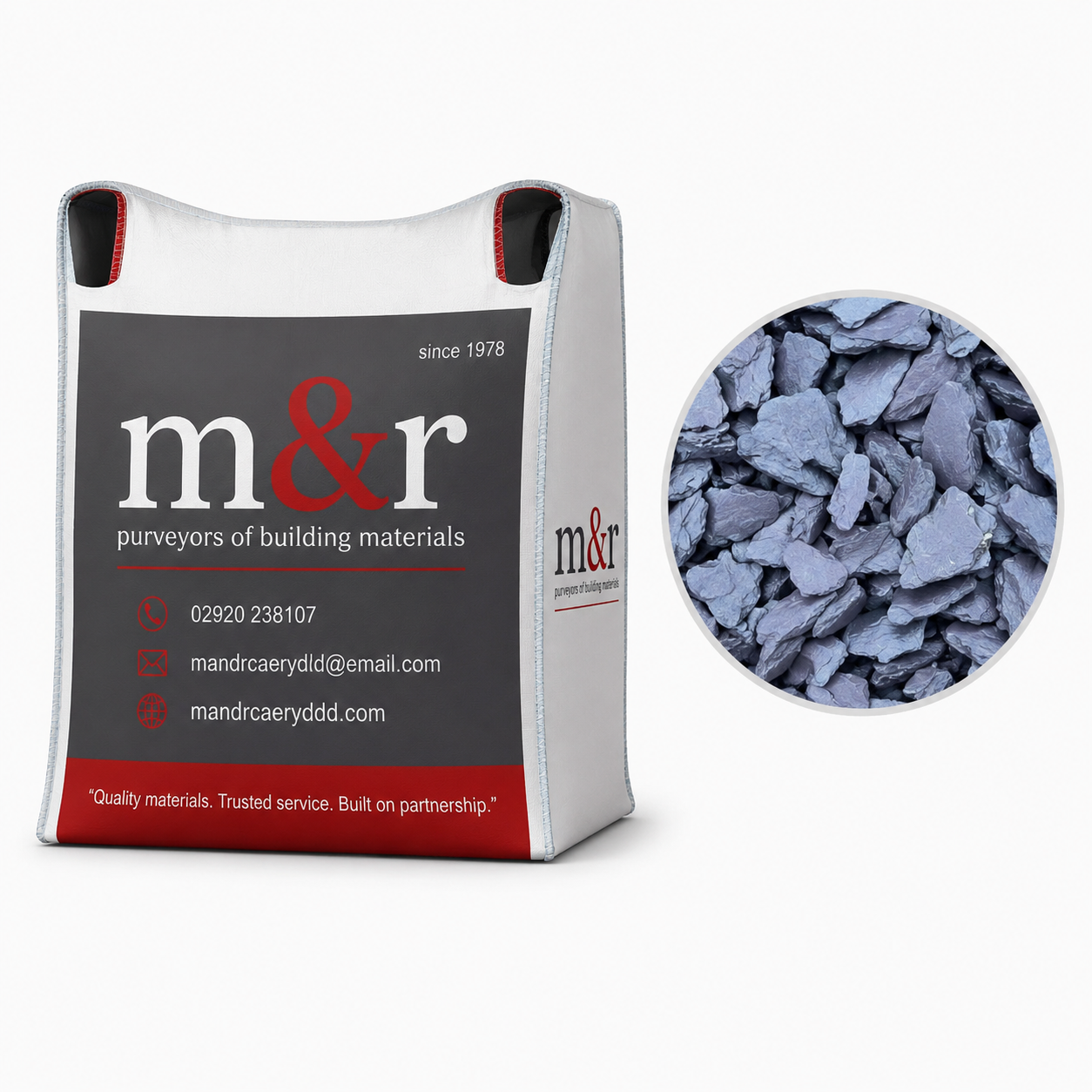 20mm Blue Slate Chippings Jumbo Bulk Bag M&R Builders Merchant 20mm Blue Slate Chippings Jumbo Bulk Bag