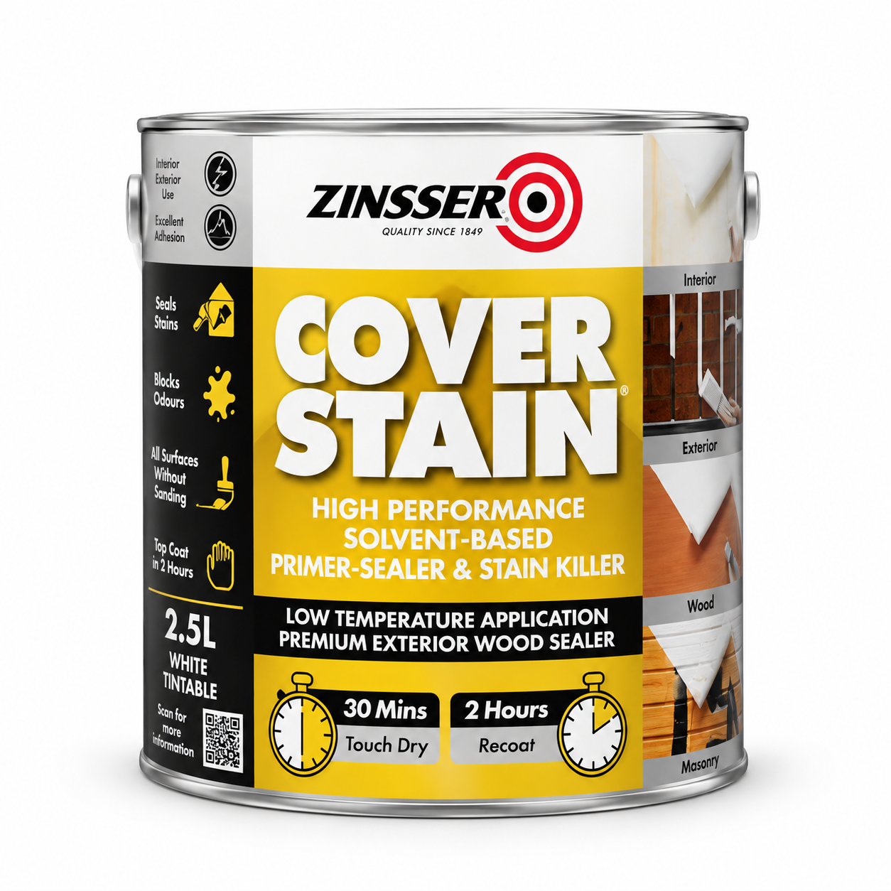 Zinsser Cover Stain Primer & Sealer – 500ml, 1L, 2.5L & 5L M&R Builders Merchant Zinsser Cover Stain Primer & Sealer – 500ml, 1L, 2.5L & 5L - Image 2